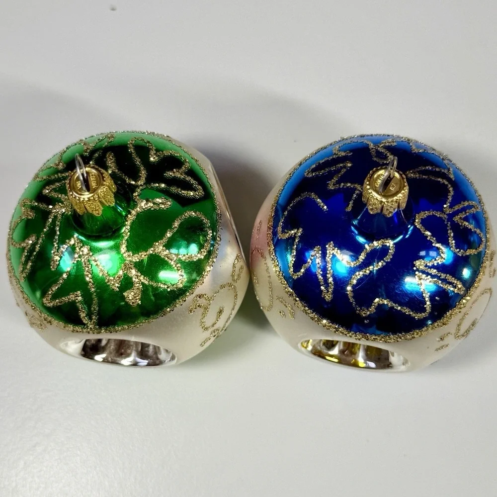 VTG Columbia Mercury Glass Triple Reflector Christmas Ornaments Set of 2 MCM
